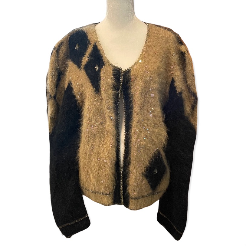 Handknit Cardigan, Angora Blend With Sequins